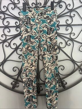 LuLaRoe Teal Cream Black Swirl Print Kids Leggings Disney princess